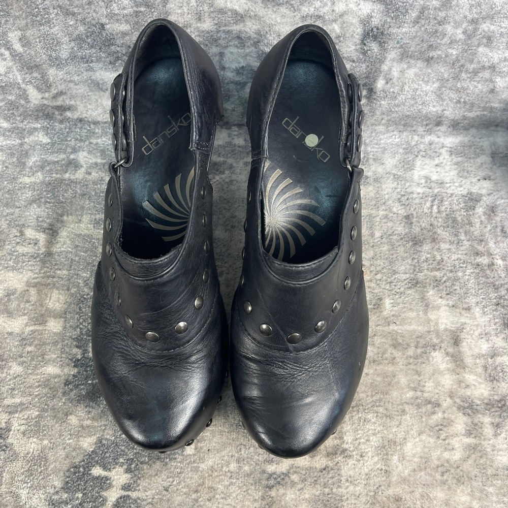 Dansko Womens 37 Ryder Clogs Black Leather Studded Western Block Heel Mules - Picture 5 of 13